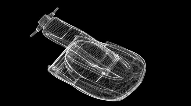 Jetski vista aislada, estructura del cuerpo, modelo de alambre