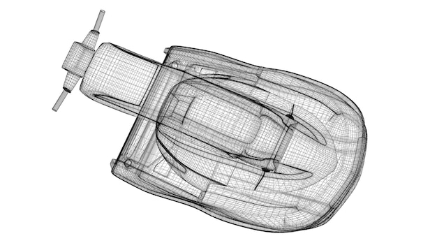 Jetski vista aislada, estructura del cuerpo, modelo de alambre