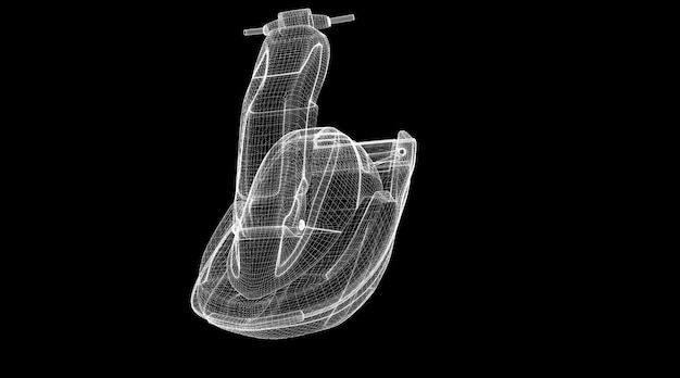 Jetski vista aislada, estructura del cuerpo, modelo de alambre