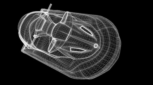 Jetski vista frontal aislado, estructura de la carrocería, modelo de alambre