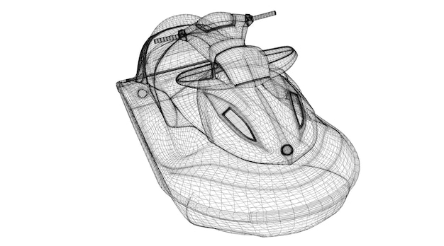 Foto jetski vista frontal aislado, estructura de la carrocería, modelo de alambre