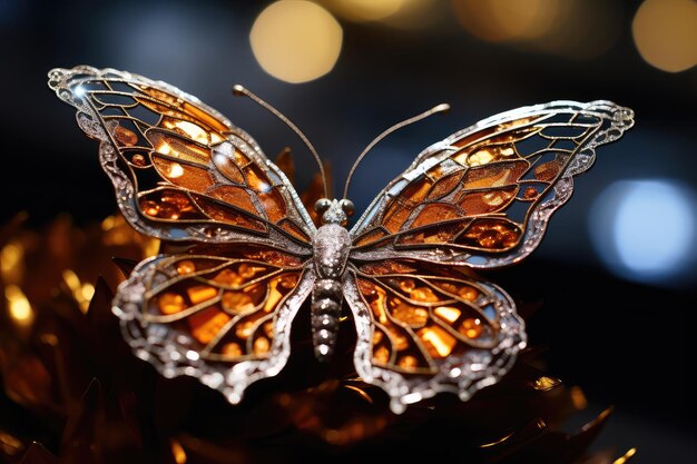 Jewelry de mariposa dorada Broche de insecto en forma de mariposa en una tienda de joyas de lujo Insect Bijouterie Ilustración generativa de IA