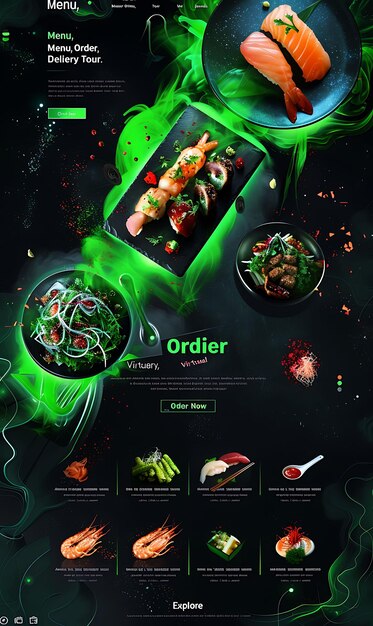 Jiaozi con efecto de animación 3D diseño futurista para una idea de diseño de sitio web de comida asiática de tecnología