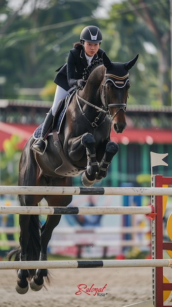 Un jinete está saltando por encima de una valla de salto