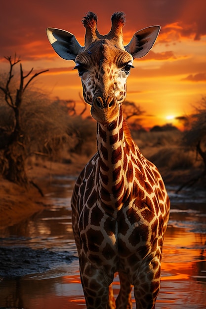 Una jirafa se alimenta en la sabana de África IA generativa