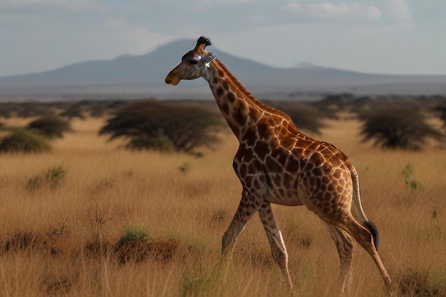 Una jirafa caminando por las praderas de Kenia