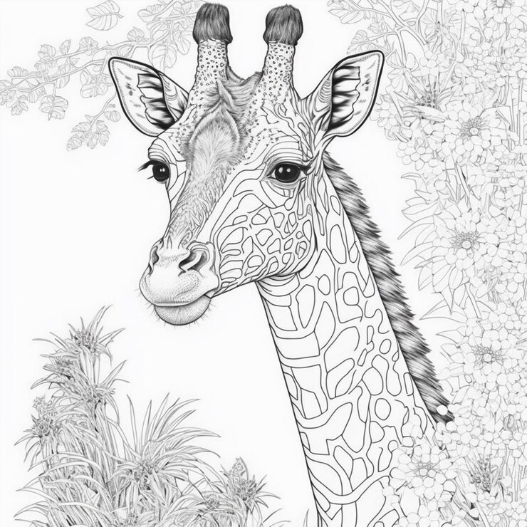 jirafa para colorear página en blanco y negro para colorear libro