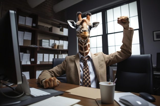 Foto la jirafa con corbata alcanza altos rendimientos en el mercado de valores