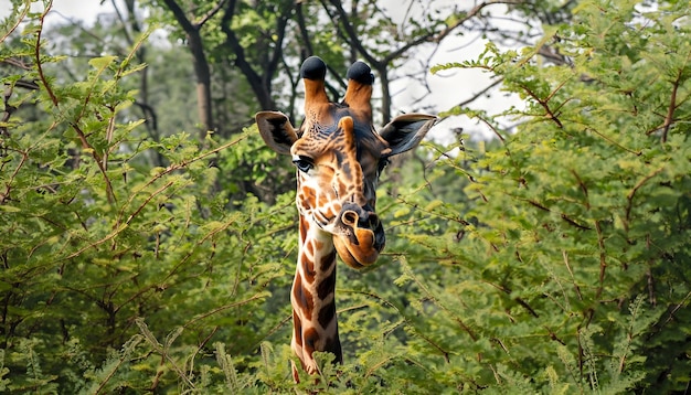 una jirafa con un cuello largo en una jungla