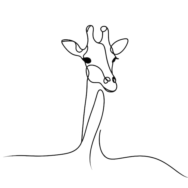 Una jirafa está dibujada en un dibujo de línea en blanco y negro