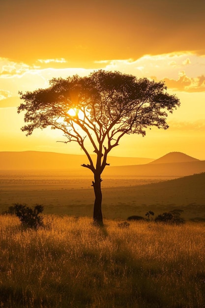 una jirafa solitaria de pie bajo un árbol en un campo