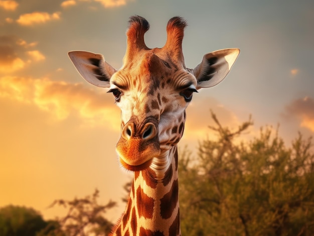 Jirafa en su hábitat natural, fotografía de vida silvestre: una elegante jirafa pastando en la sabana africana bañada por el sol, su largo cuello y su patrón de manchas destacan en el paisaje salvaje.