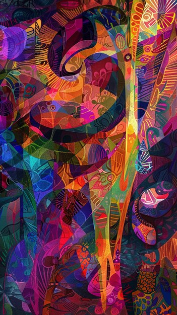 Foto jirafas de colores brillantes en un colorido estilo de pintura abstracta generativa ai