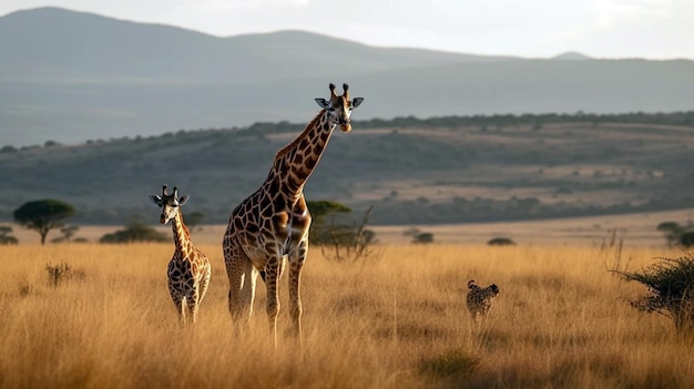 jirafas en la llanura Grupo de girafas en la sabana