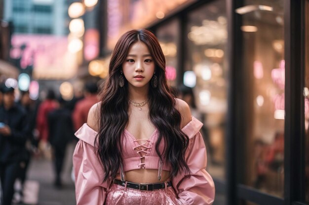 Jisoo estético y sincero vestido de rosa negro