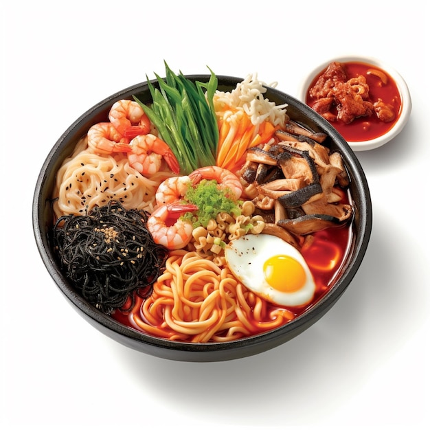 Jjambbong comida coreana con fideos y vegetales generados por IA
