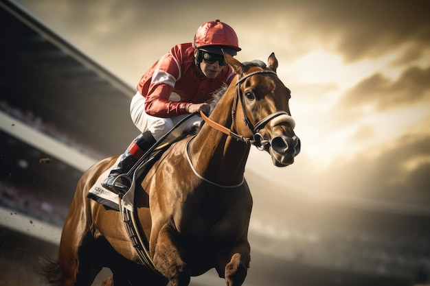 Jockey de corridas de cavalos ou de derby montando um cavalo