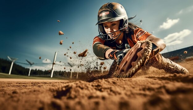 Jogabilidade de softball no photoshot do campo Conceito de softball