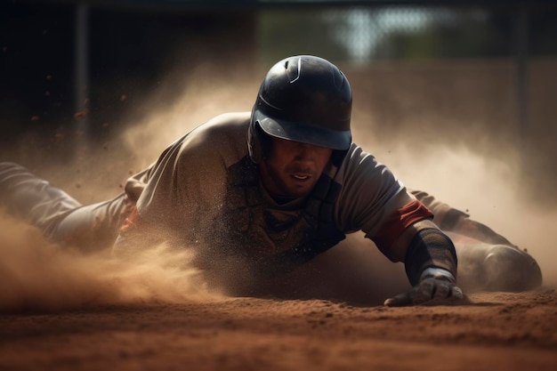 Jogador de basebol a deslizar para a base.