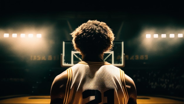 Jogador de basquete na frente de um gol