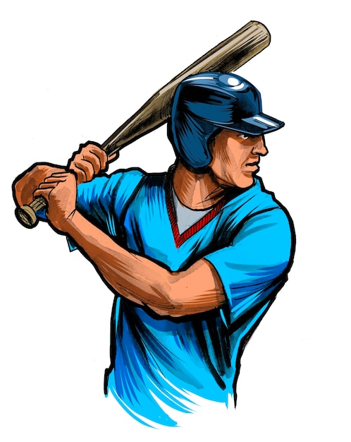Jogador de beisebol com um taco Ilustração desenhada à mão