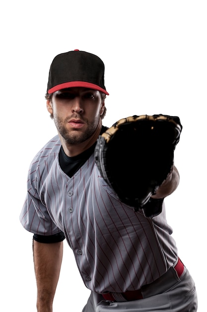 Jogador de beisebol com uniforme vermelho.