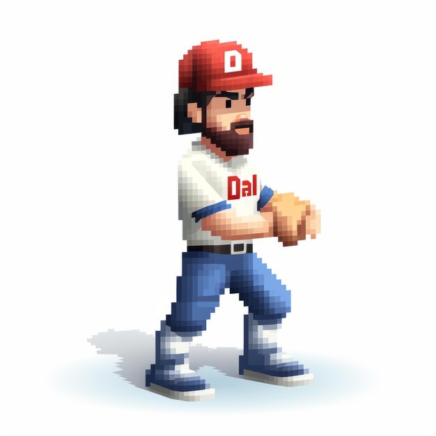 Jogador de beisebol de pixel 3D brincalhão com renderização realista