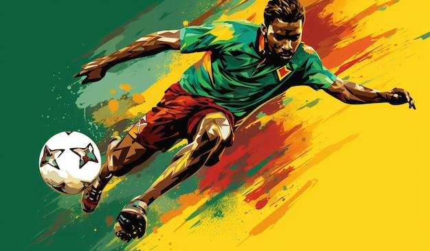 Jogador de futebol africano jogando com uma bola de futebol