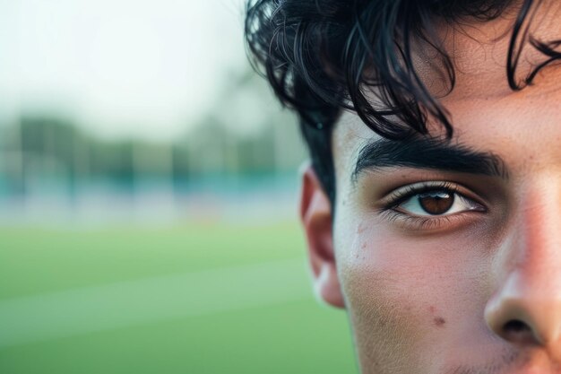 Jogador de futebol bonito em close-up AI generativa