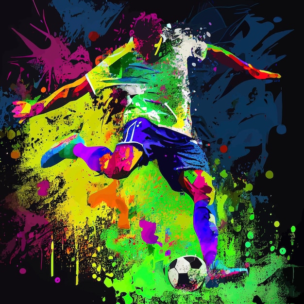 Foto jogador de futebol colorido com bola