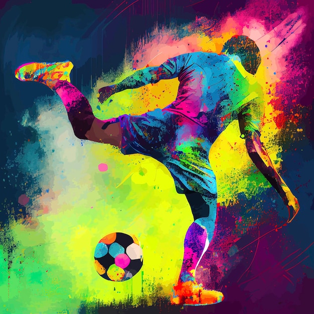 Foto jogador de futebol colorido com bola