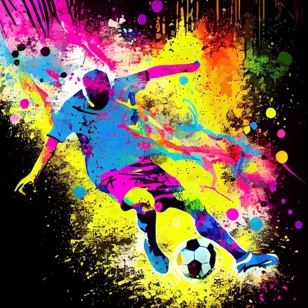 Foto jogador de futebol colorido com bola