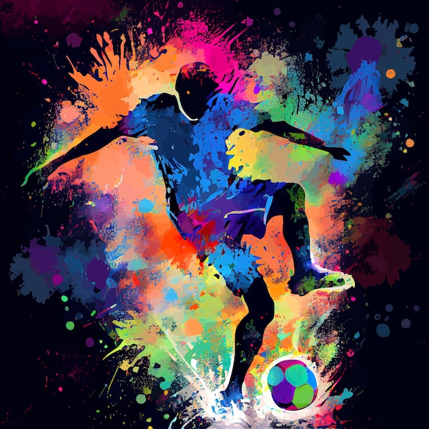 Jogador de futebol colorido com bola