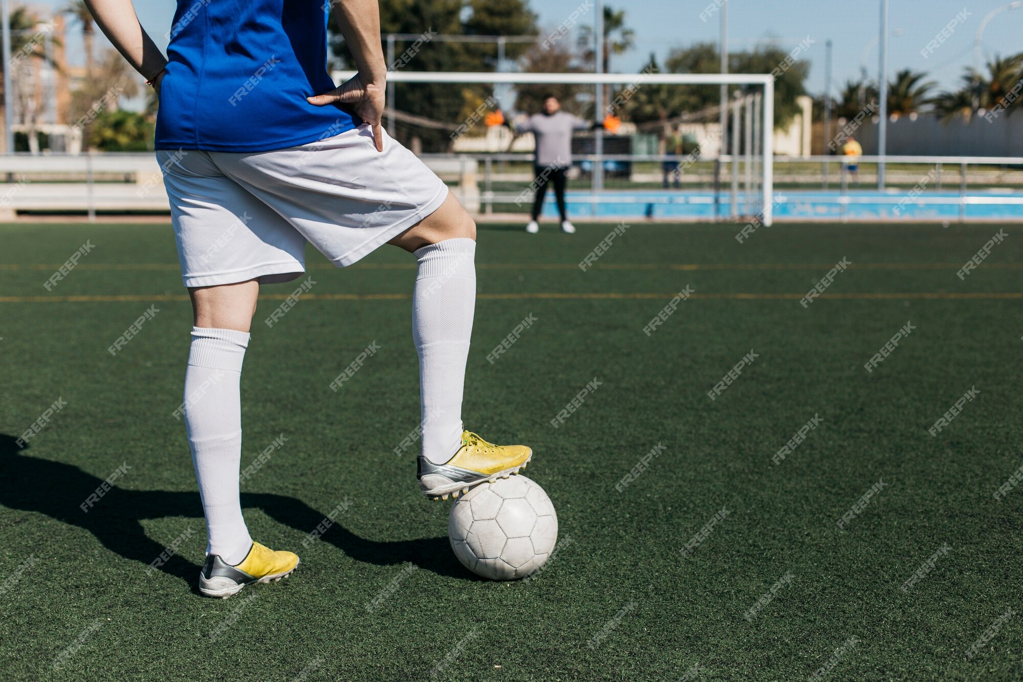 Jogador De Futebol Profissional Bate a Bola Para O Objetivo Vencedor. ângulo  Largo. Futebol. O Conceito De Competição Desportiva Foto de Stock - Imagem  de retrocesso, isolado: 270488802