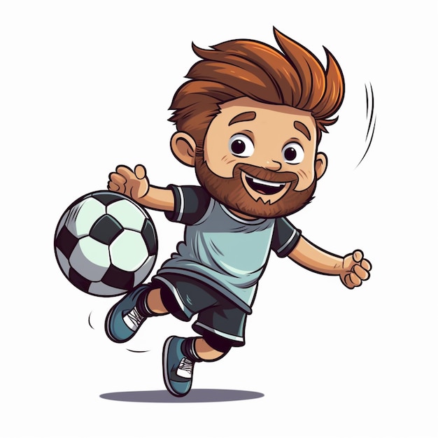 jogador de futebol de desenho animado com barba e barba correndo com uma bola generativa ai