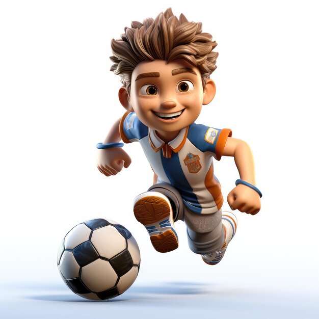 Jogador de futebol de desenho animado segurando a bola em fundo simples