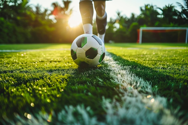 Jogador de futebol dinâmico no campo Uma imagem impressionante da ação do futebol