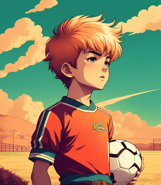 Jogador de futebol e orgulho de menino de desenho animado de anime