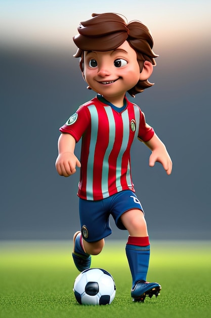 Jogador de futebol jovem e bonito realista 3D no fundo do estádio IA generativa