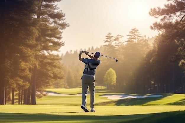 Jogador de golfe masculino Conceito de campo de golfe profissional Clube de golfe Golfeiro Homem tirando um tiro Ilustração de IA gerativa