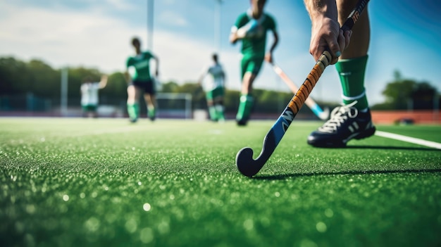 Jogador de hóquei em campo se prepara para um pênalti