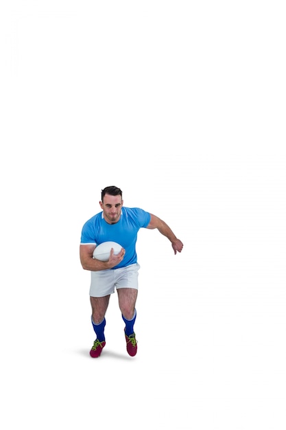 Foto jogador de rugby, correndo com a bola