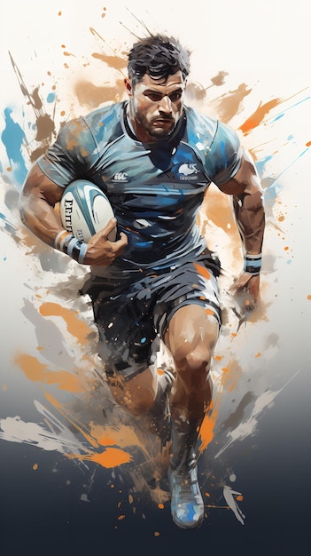 Jogador de rugby em um estilo de aquarela abstrata Generative Ai