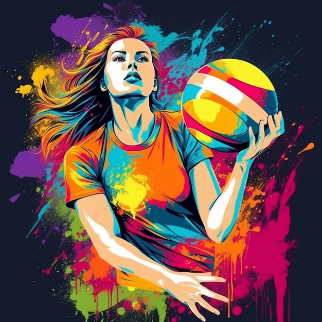 Jogador de vôlei com salpicos coloridos de tinta.