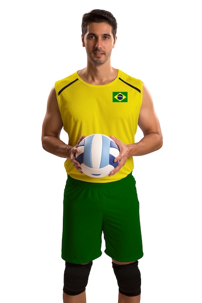 Foto jogador profissional de vôlei com bola. isolado no espaço em branco.