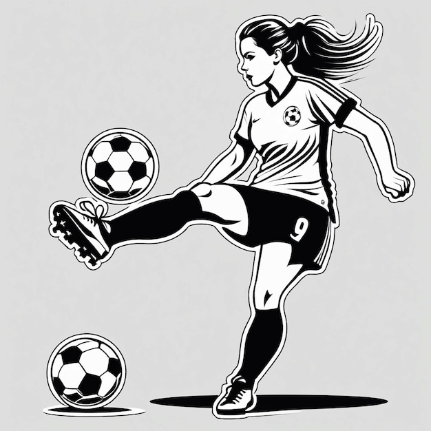 Foto jogadora de futebol feminina chutando uma bola de futebal