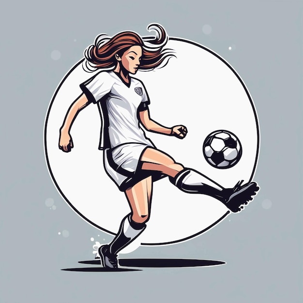 Foto jogadora de futebol feminina chutando uma bola de futebal