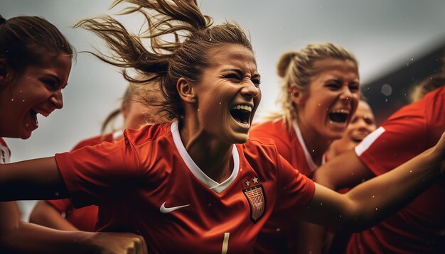 jogadores de futebol feminino mostrando as emoções compartilhadas entre os jogadores