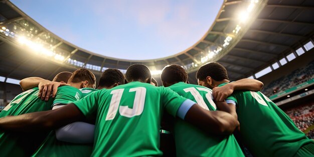 Jogadores de times de futebol se reúnem antes do jogo