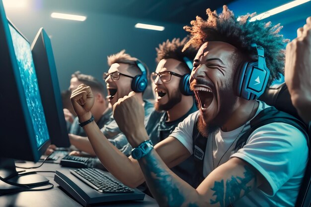 Jogadores de videogame celebram um jogo vencedor Criado com tecnologia generativa de IA